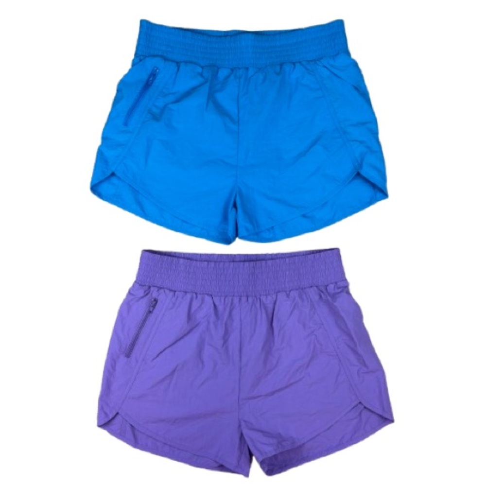 Zenana Women’s Athletic Shorts Lot 2 Blue Purple 1X Zipper Pockets NEW